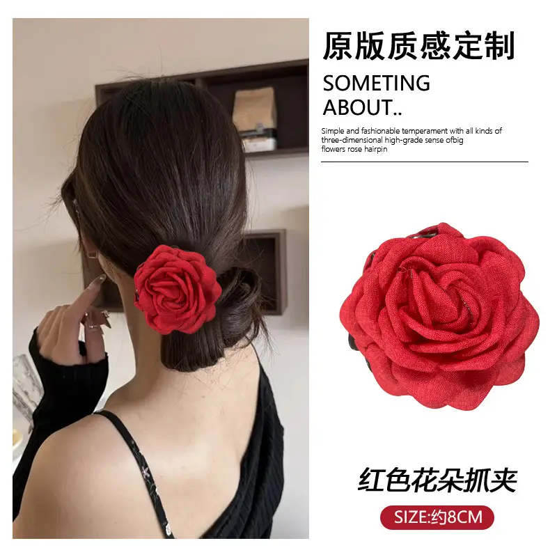 Pink Rose Hairpin for Women Spring Summer Clip - Image 3