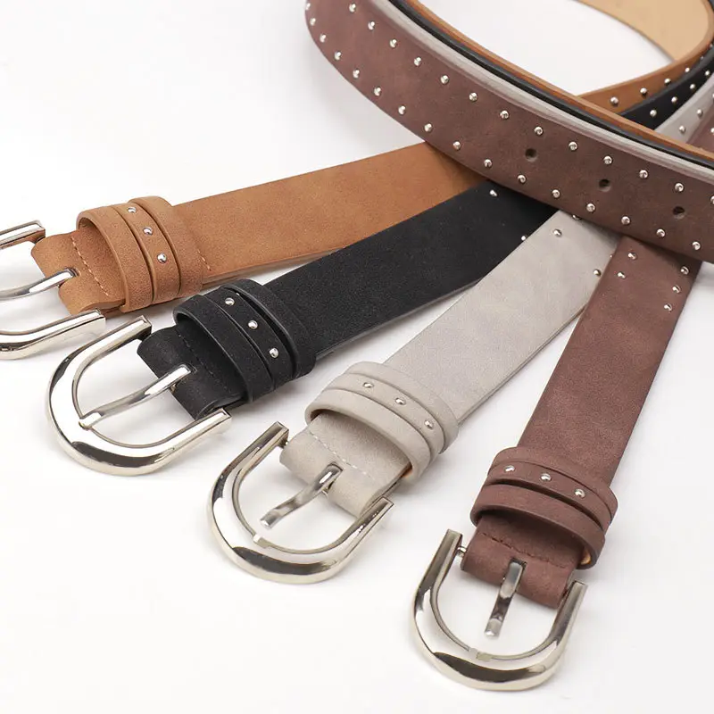 Women's Cross-Border Suede Leather Belt with Rivets
