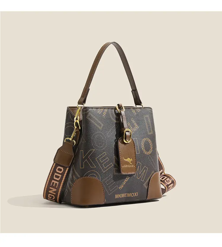 Retro Printed Bucket Bag Women's Brown Brown Leather — feature 10