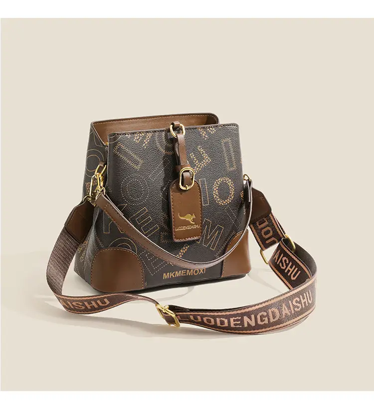 Retro Printed Bucket Bag Women's Brown Brown Leather — feature 11