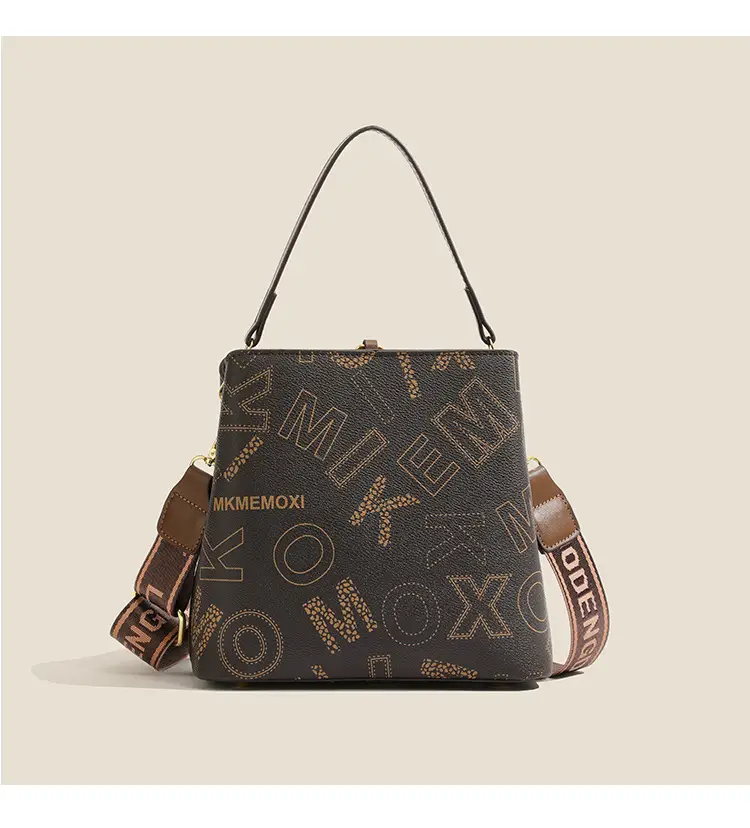 Retro Printed Bucket Bag Women's Brown Brown Leather — feature 12