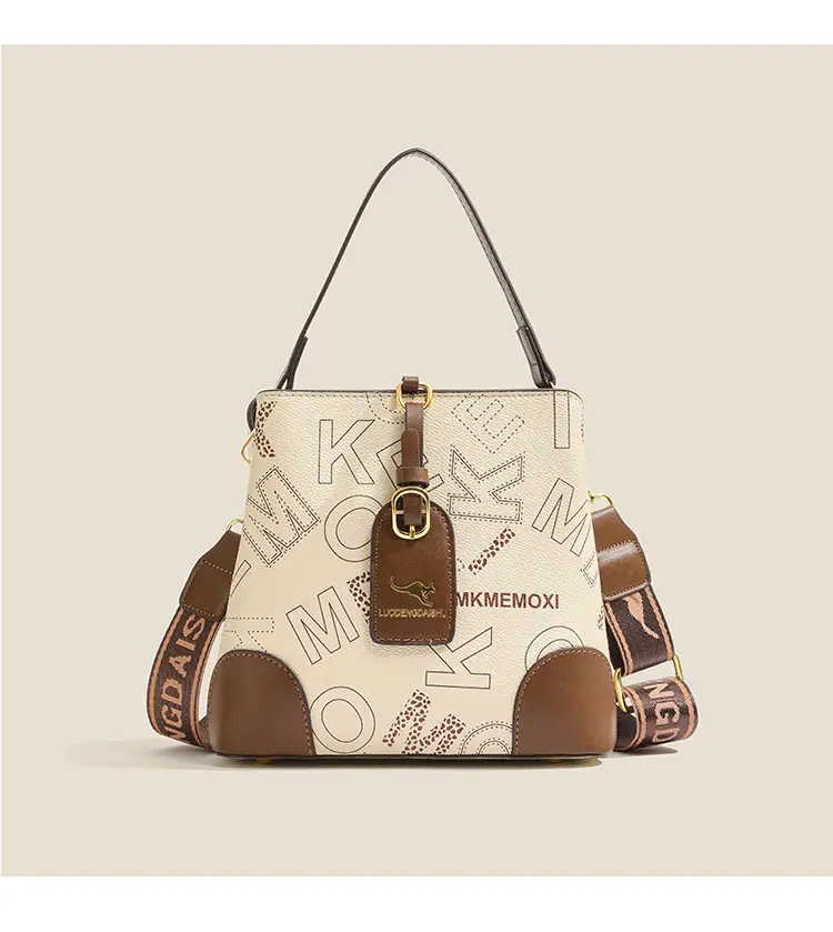 Retro Printed Bucket Bag Women's Brown Brown Leather — feature 13