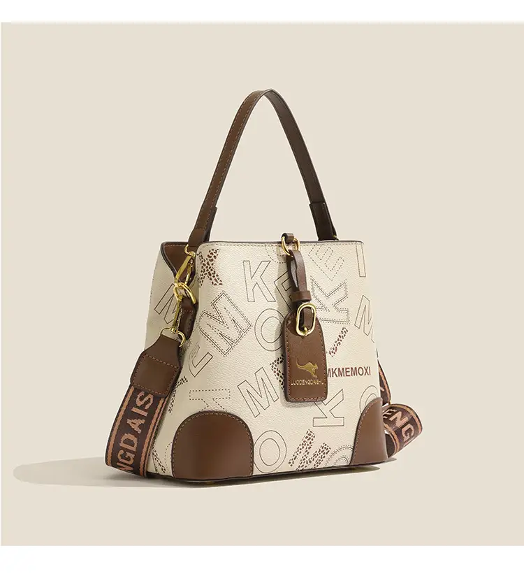 Retro Printed Bucket Bag Women's Brown Brown Leather — feature 14