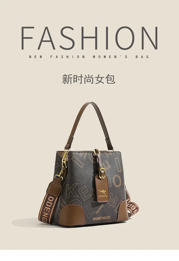 Retro Printed Bucket Bag Women's Brown Brown Leather — feature 2