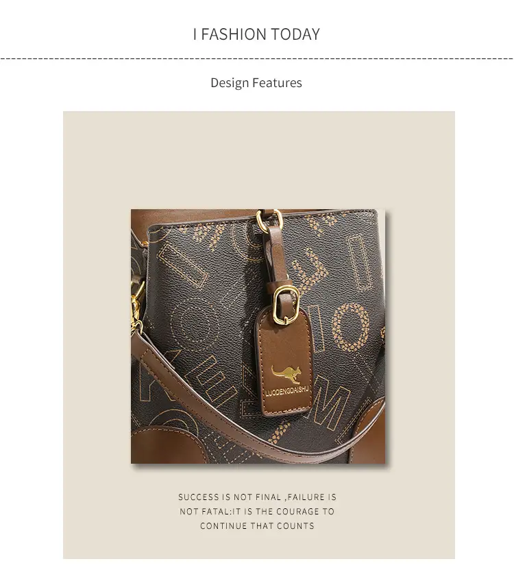 Retro Printed Bucket Bag Women's Brown Brown Leather — feature 3