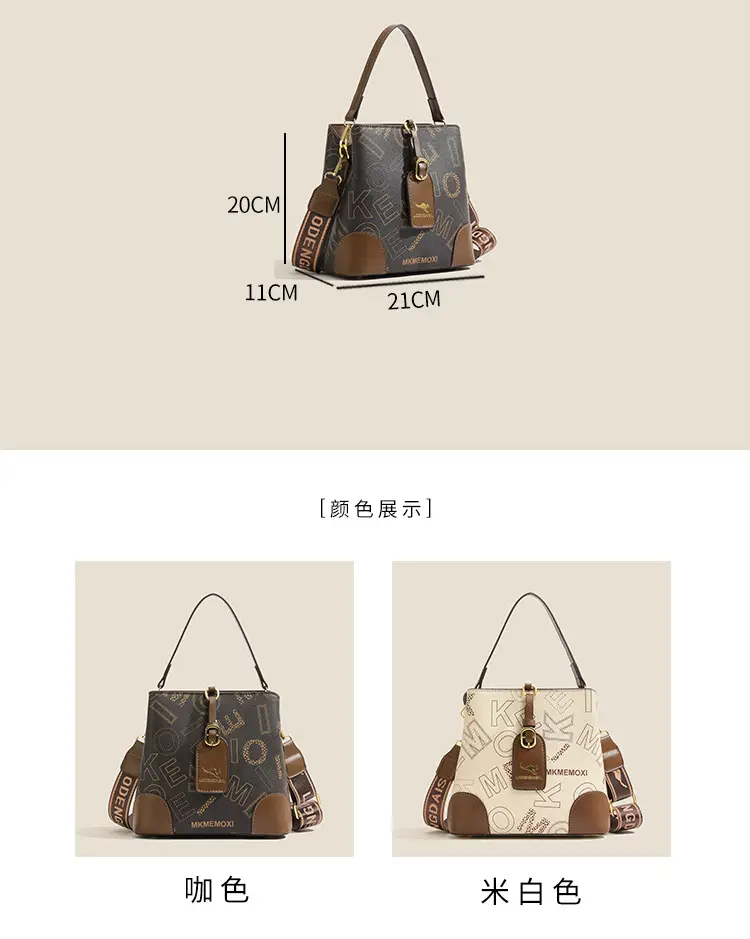 Retro Printed Bucket Bag Women's Brown Brown Leather — feature 5