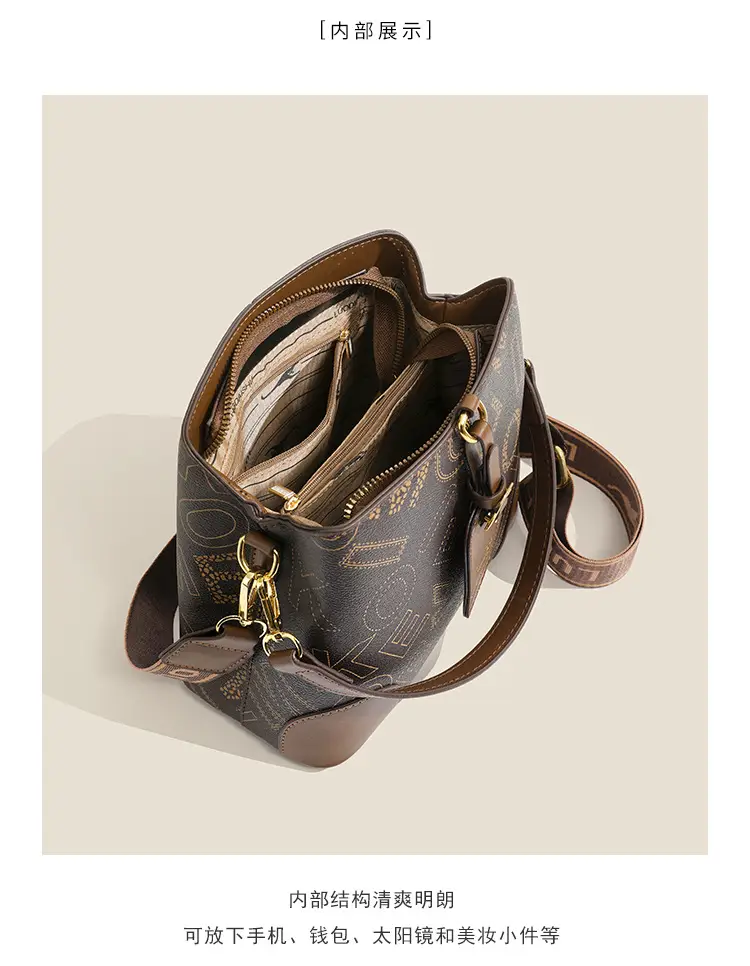 Retro Printed Bucket Bag Women's Brown Brown Leather — feature 7