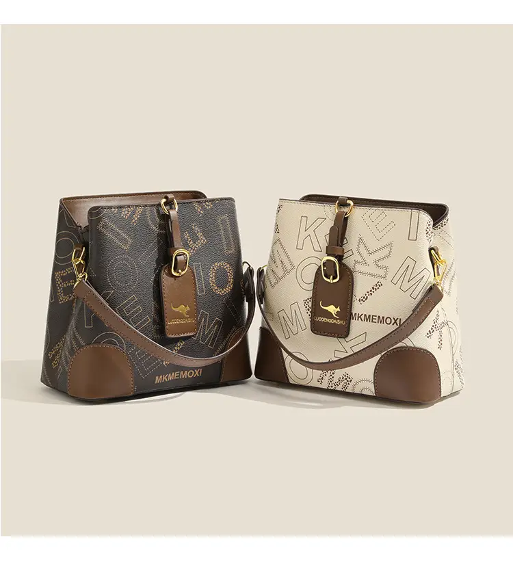 Retro Printed Bucket Bag Women's Brown Brown Leather — feature 8