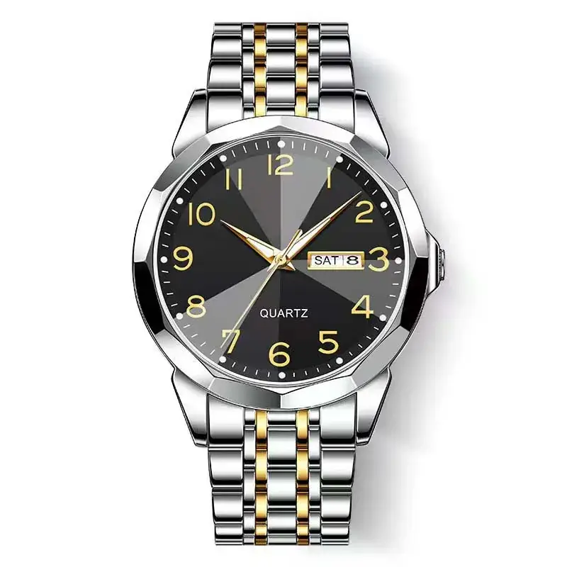 Luxury Men's Quartz Watch Blue Dial Black Leather Band - Image 23