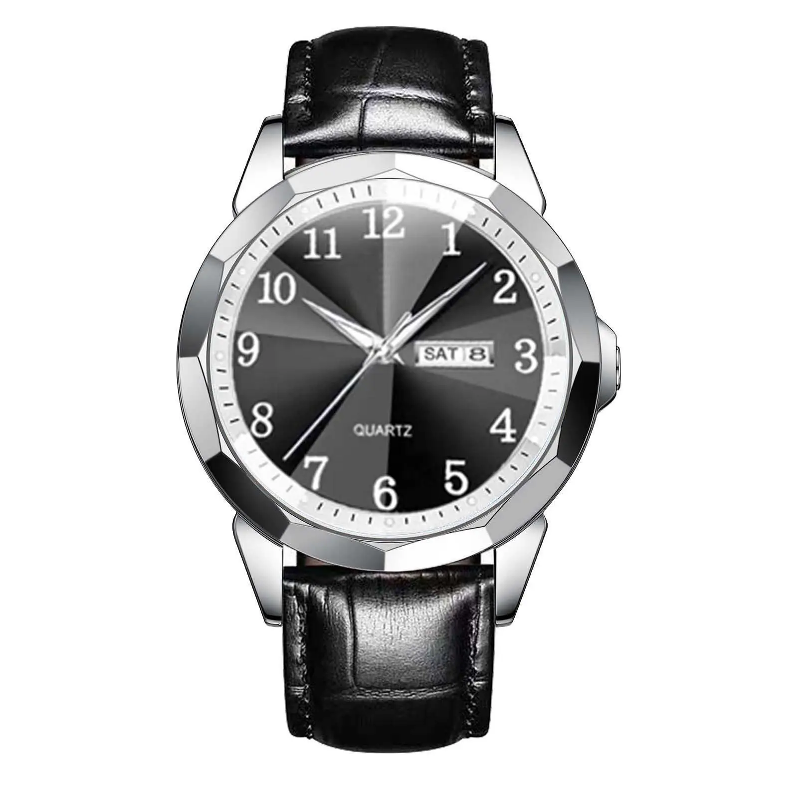 Luxury Men's Quartz Watch Blue Dial Black Leather Band — feature 13