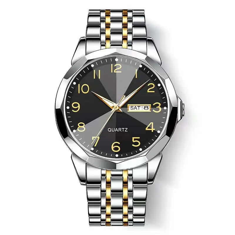Luxury Men's Quartz Watch Blue Dial Black Leather Band — feature 6