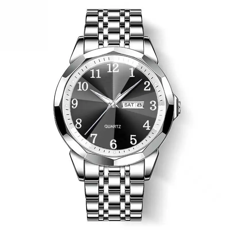 Luxury Men's Quartz Watch Blue Dial Black Leather Band — feature 8