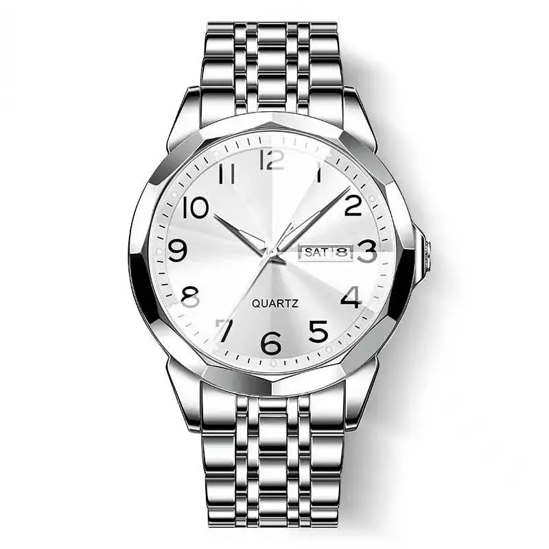 Luxury Men's Quartz Watch Blue Dial Black Leather Band - Image 4