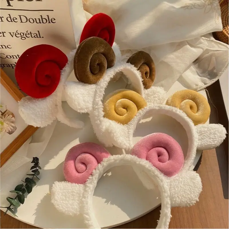 Cute Sheep Horn Headband with Wool Ear Wash Face