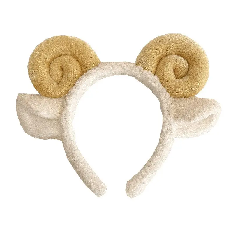 Cute Sheep Horn Headband with Wool Ear Wash Face