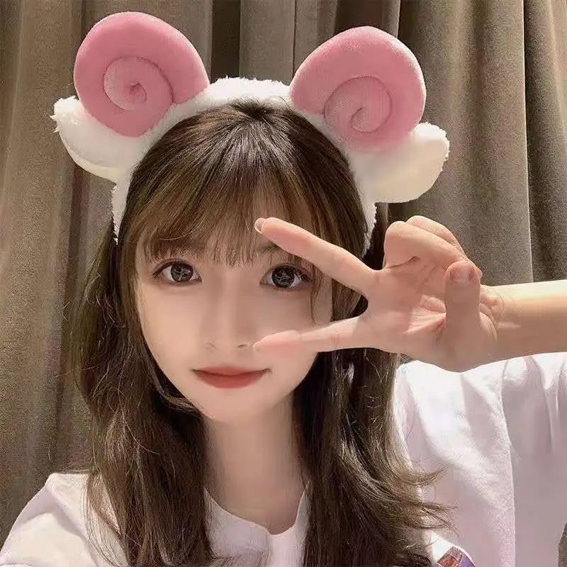 Cute Sheep Horn Headband with Wool Ear Wash Face — feature 10