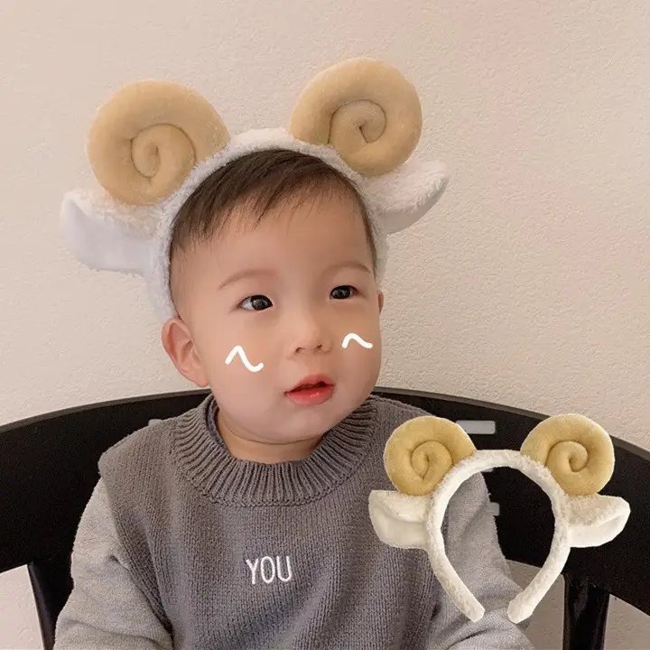 Cute Sheep Horn Headband with Wool Ear Wash Face — feature 3
