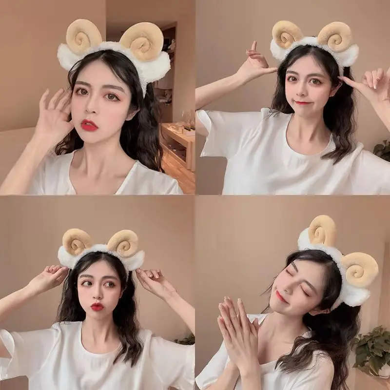 Cute Sheep Horn Headband with Wool Ear Wash Face — feature 6