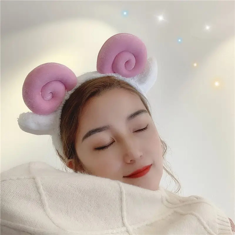 Cute Sheep Horn Headband with Wool Ear Wash Face — feature 7