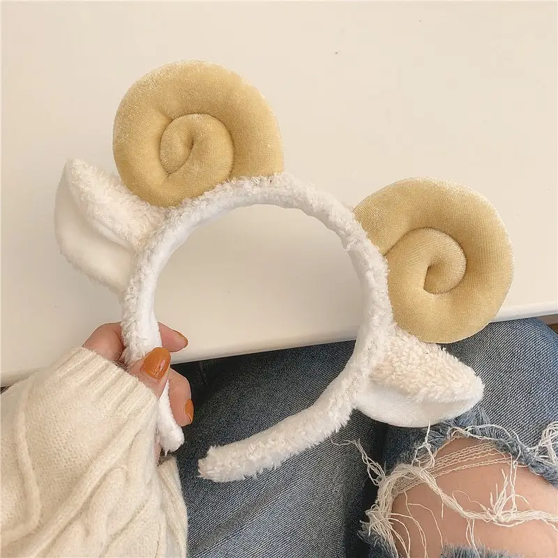 Cute Sheep Horn Headband with Wool Ear Wash Face