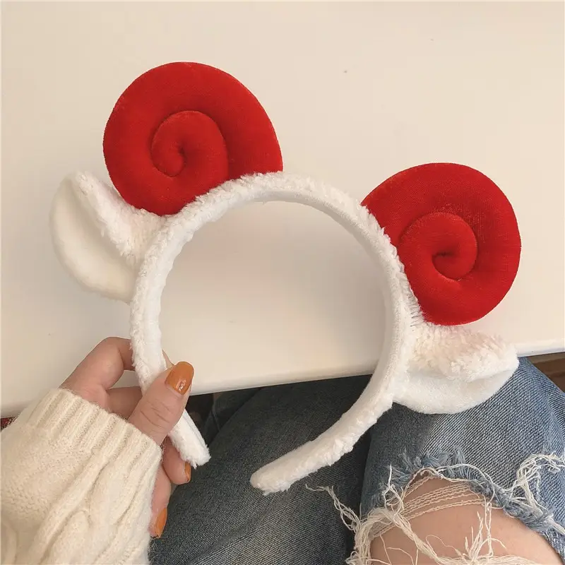 Cute Sheep Horn Headband with Wool Ear Wash Face