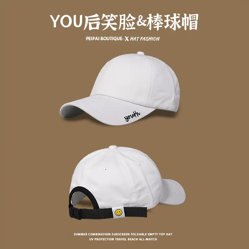 White Baseball Cap with Smiley Face & Sunscreen Band — feature 7