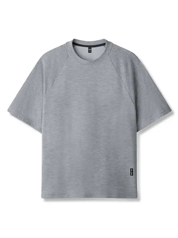 Men Summer Waffle Short Sleeve T-Shirt Grey Large