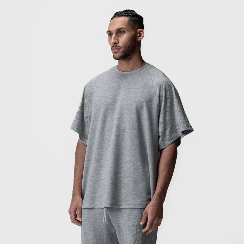 Men Summer Waffle Short Sleeve T-Shirt Grey Large — feature 19