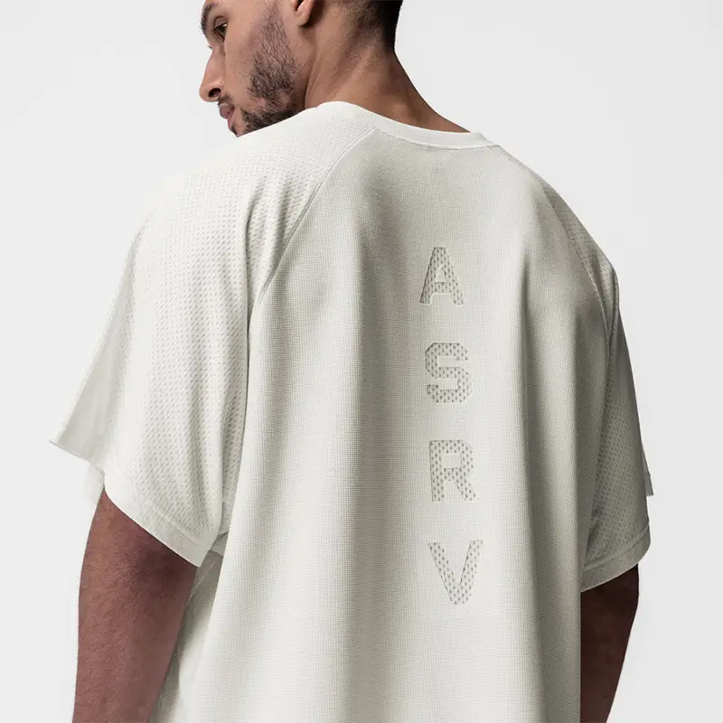 Men Summer Waffle Short Sleeve T-Shirt Grey Large — feature 23