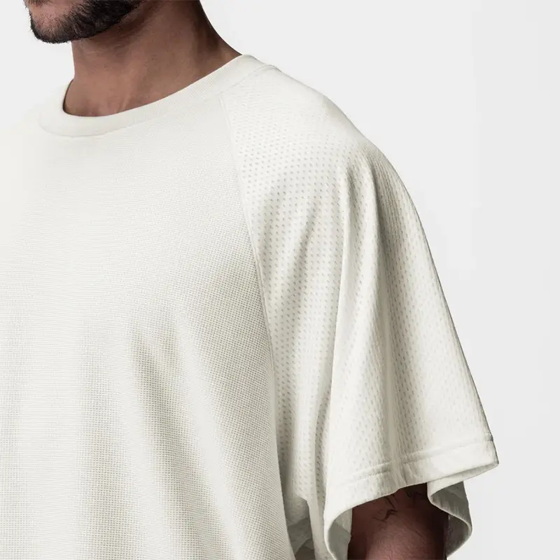 Men Summer Waffle Short Sleeve T-Shirt Grey Large — feature 24