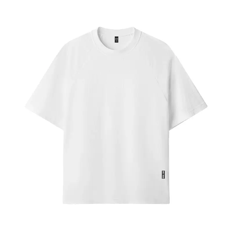 Men Summer Waffle Short Sleeve T-Shirt Grey Large