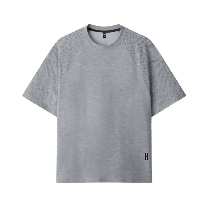 Men Summer Waffle Short Sleeve T-Shirt Grey Large