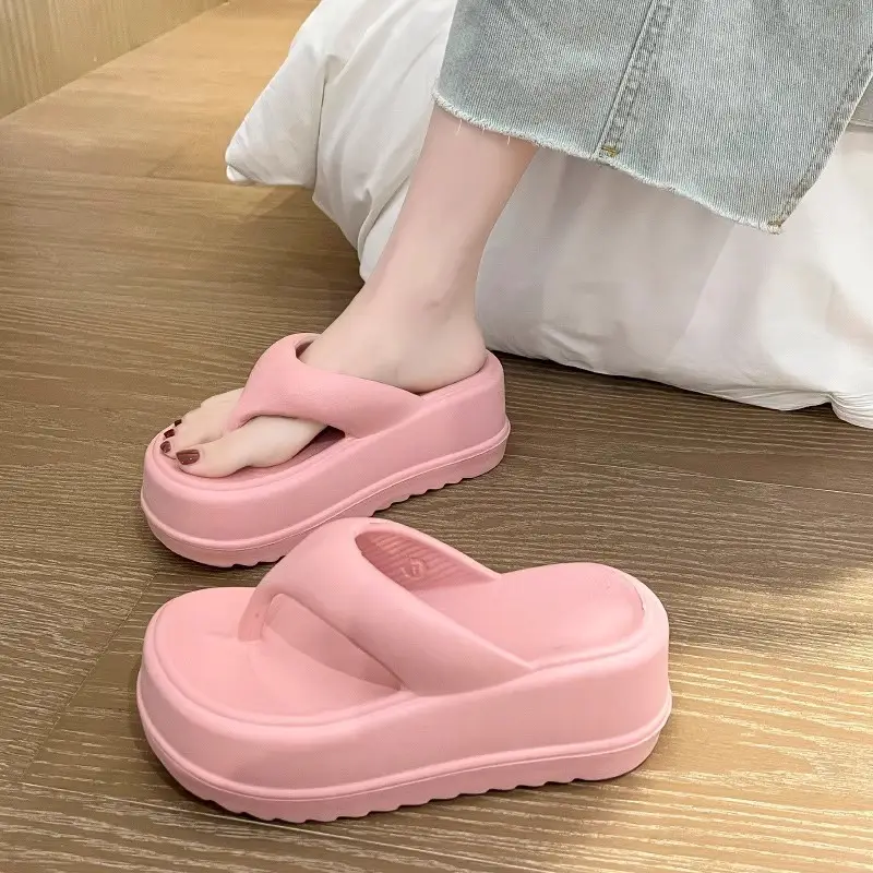 7.5 Thick Bottom Increased Eva Clip Flip-Flops Women's Summer Home New Black Outer Wear Cyber Popular Beach Slippers - Image 5