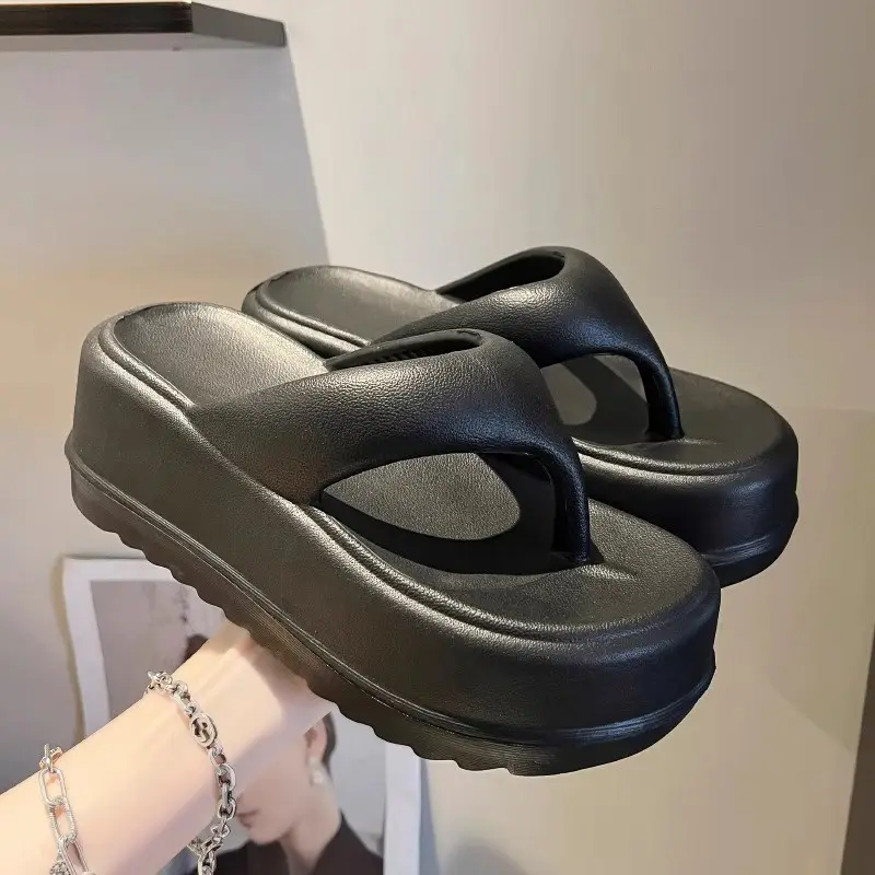 7.5 Thick Bottom Increased Eva Clip Flip-Flops Women's Summer Home New Black Outer Wear Cyber Popular Beach Slippers - Image 6