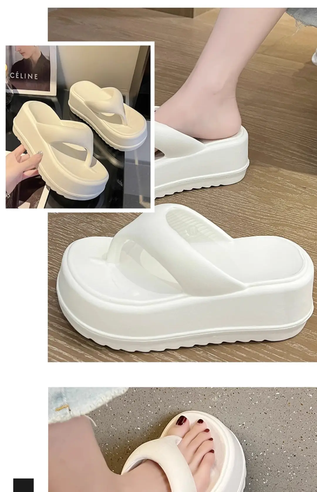 7.5 Thick Bottom Increased Eva Clip Flip-Flops Women's Summer Home New Black Outer Wear Cyber Popular Beach Slippers — feature 11