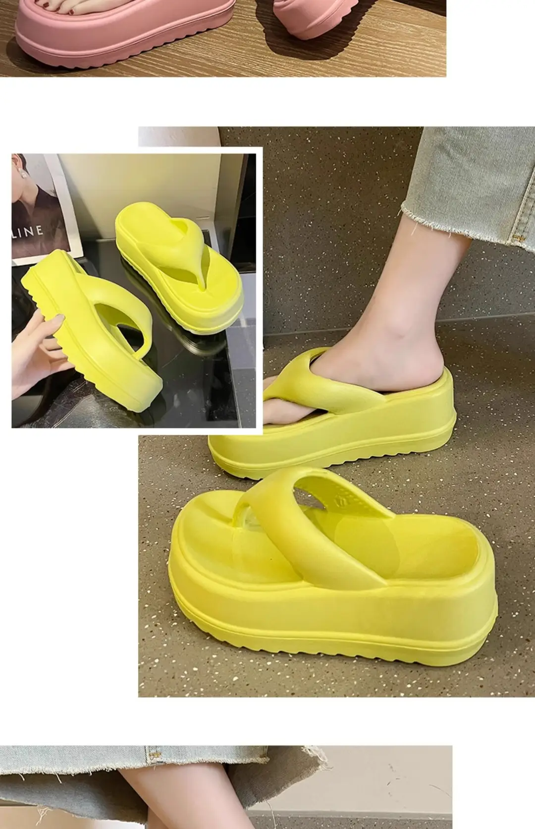 7.5 Thick Bottom Increased Eva Clip Flip-Flops Women's Summer Home New Black Outer Wear Cyber Popular Beach Slippers — feature 15
