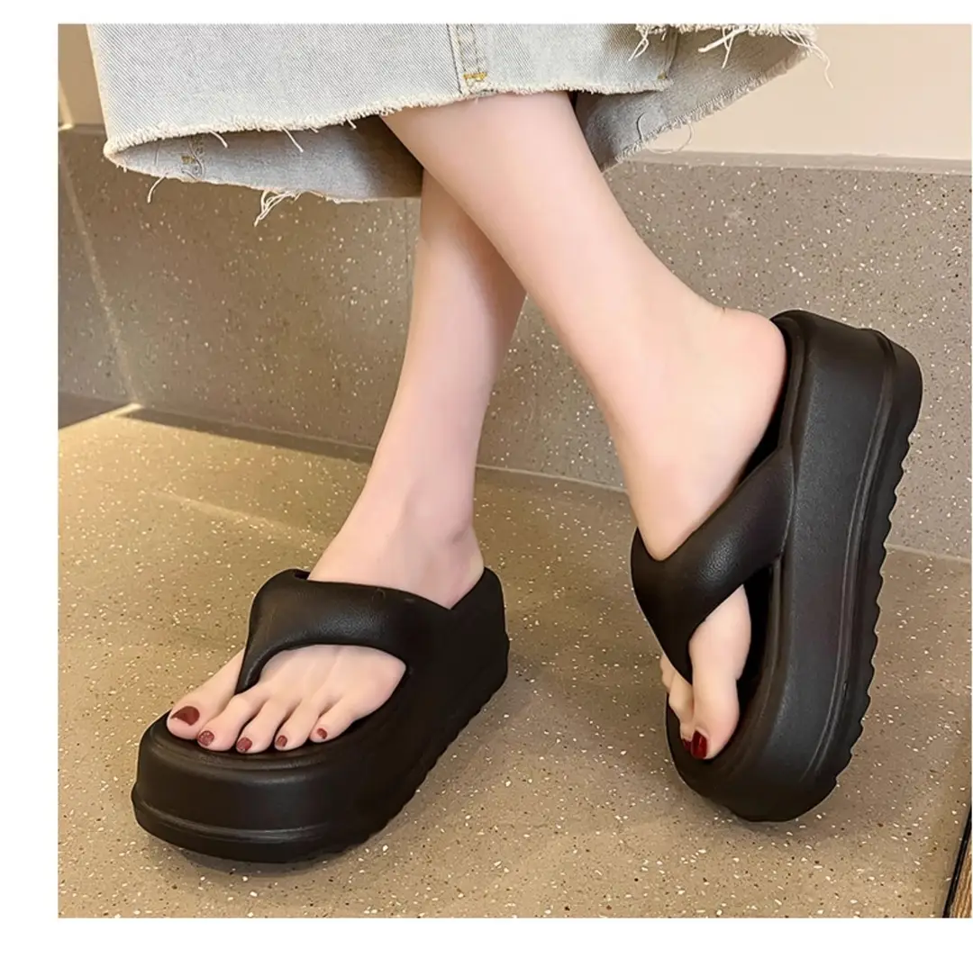 7.5 Thick Bottom Increased Eva Clip Flip-Flops Women's Summer Home New Black Outer Wear Cyber Popular Beach Slippers — feature 17