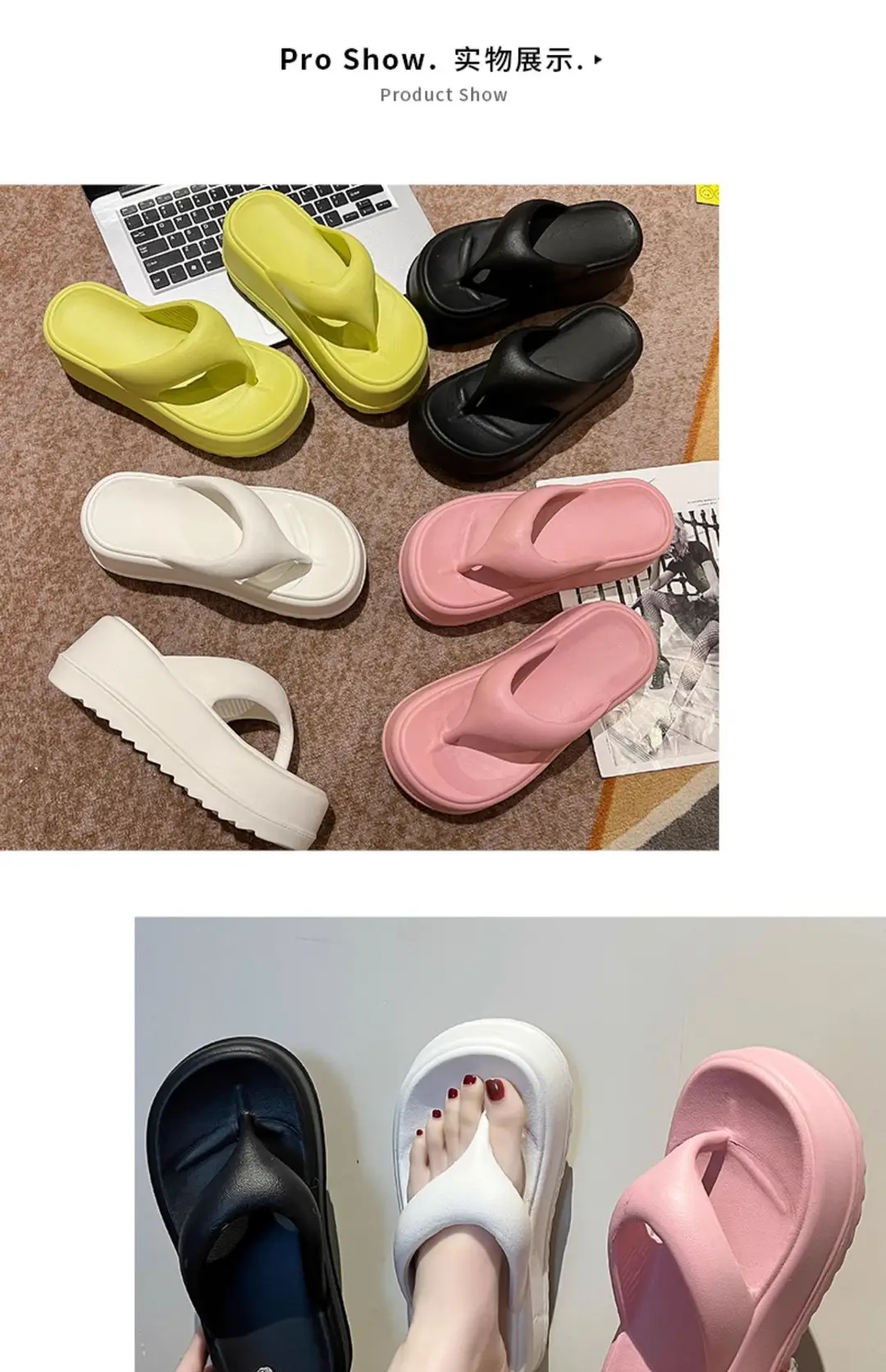 7.5 Thick Bottom Increased Eva Clip Flip-Flops Women's Summer Home New Black Outer Wear Cyber Popular Beach Slippers — feature 19