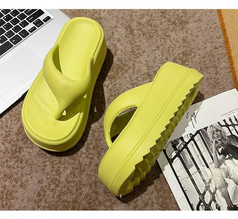 7.5 Thick Bottom Increased Eva Clip Flip-Flops Women's Summer Home New Black Outer Wear Cyber Popular Beach Slippers — feature 21