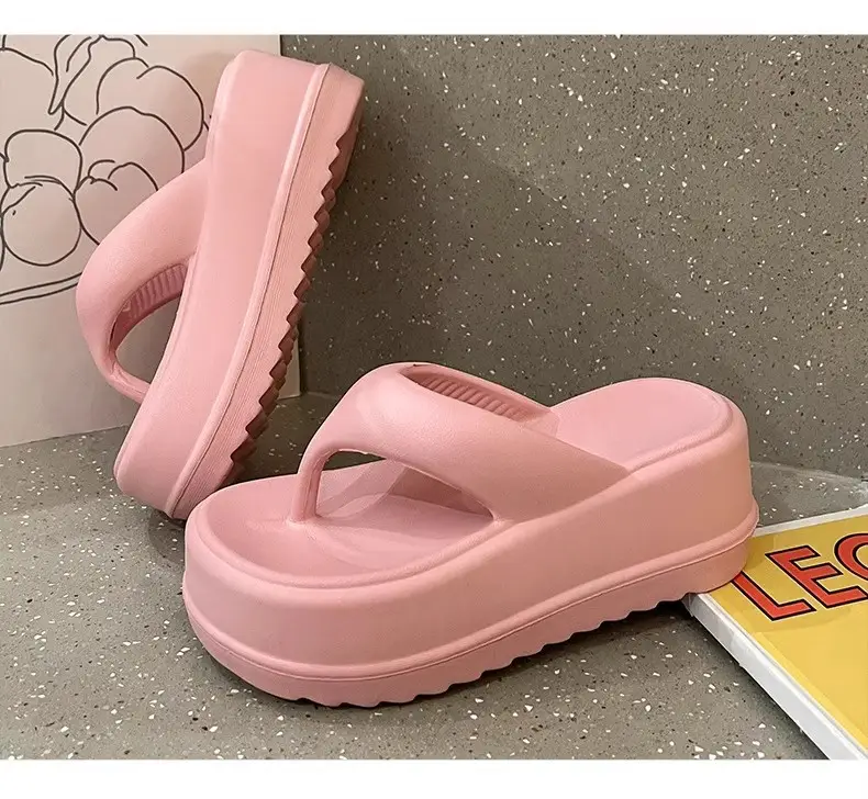 7.5 Thick Bottom Increased Eva Clip Flip-Flops Women's Summer Home New Black Outer Wear Cyber Popular Beach Slippers — feature 22