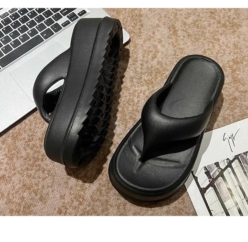 7.5 Thick Bottom Increased Eva Clip Flip-Flops Women's Summer Home New Black Outer Wear Cyber Popular Beach Slippers — feature 23
