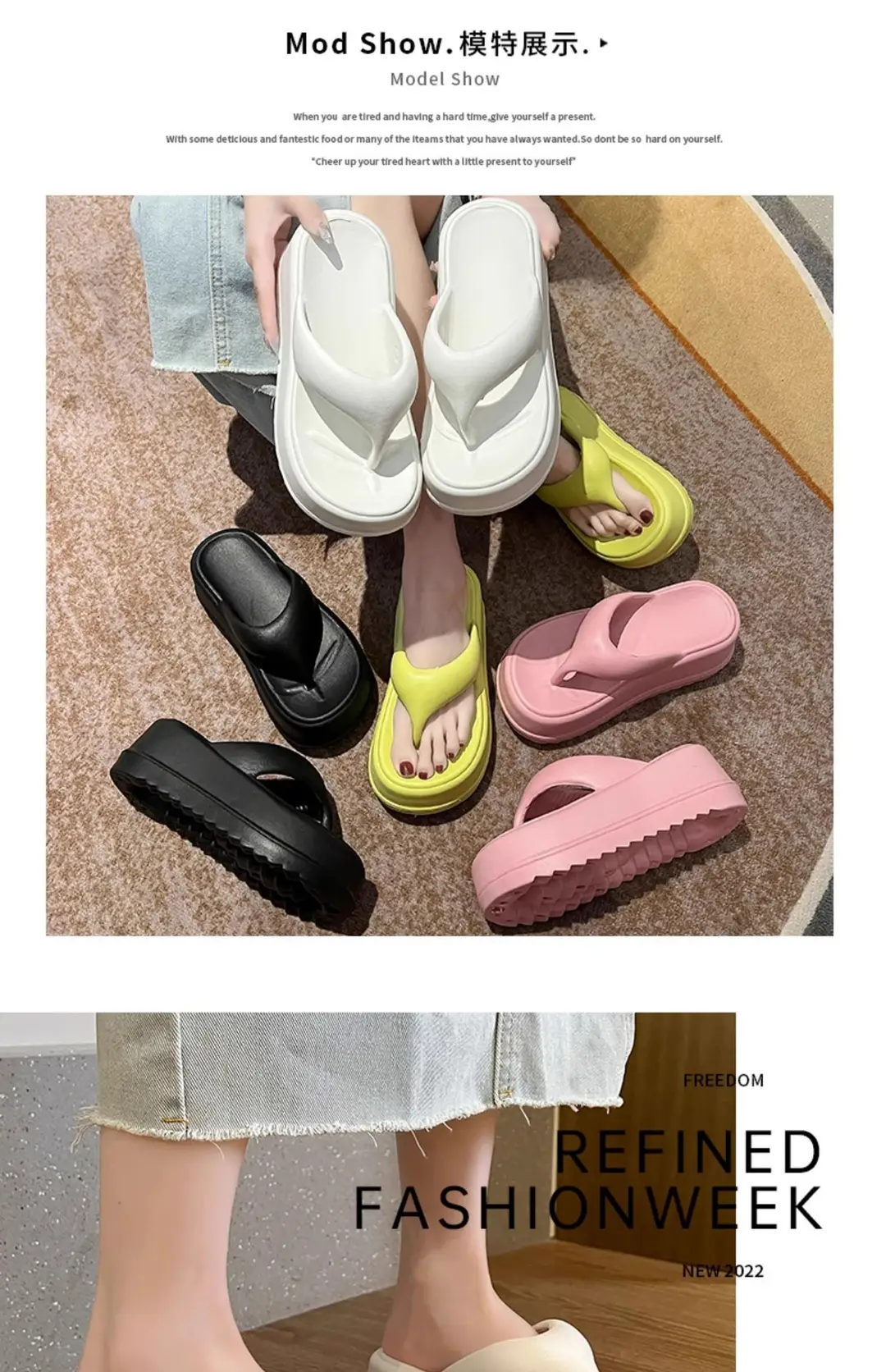 7.5 Thick Bottom Increased Eva Clip Flip-Flops Women's Summer Home New Black Outer Wear Cyber Popular Beach Slippers — feature 9