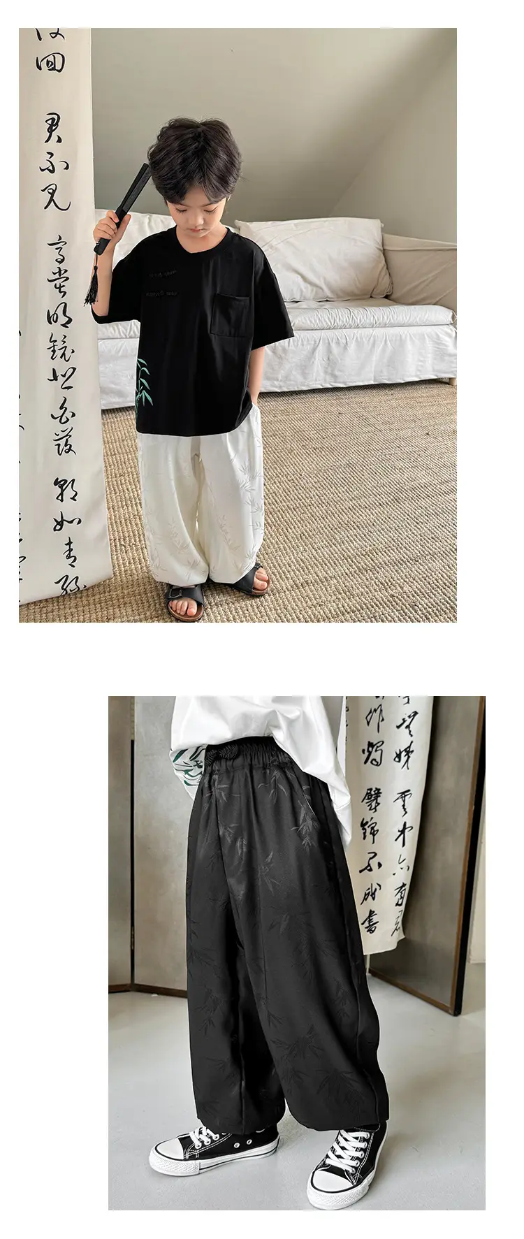Boys Hanfu Set Green Short Sleeve T-Shirt & Pants — feature 11