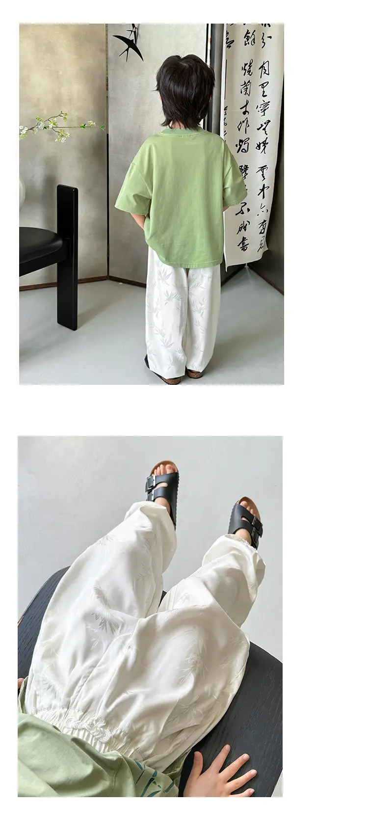 Boys Hanfu Set Green Short Sleeve T-Shirt & Pants — feature 14
