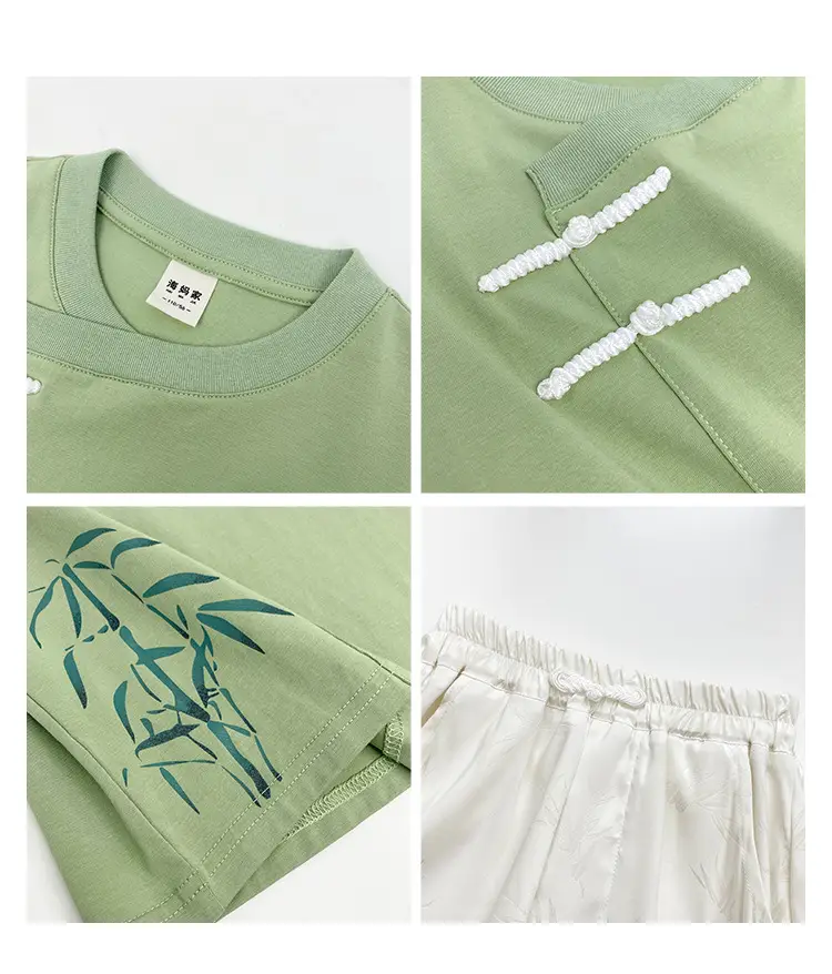 Boys Hanfu Set Green Short Sleeve T-Shirt & Pants — feature 4