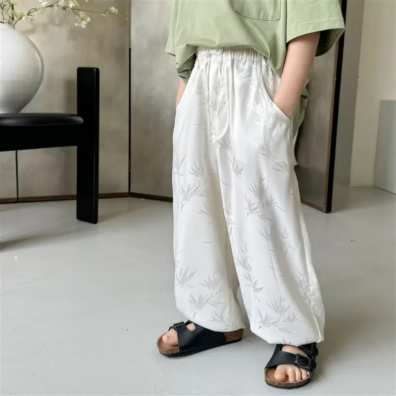 Boys Hanfu Set Green Short Sleeve T-Shirt & Pants - Image 4