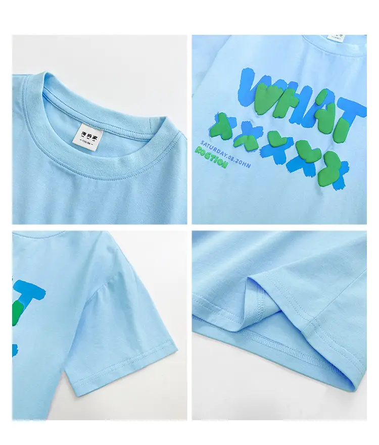 Haima Boys Summer T-Shirt Light Blue Pure Cotton — feature 4