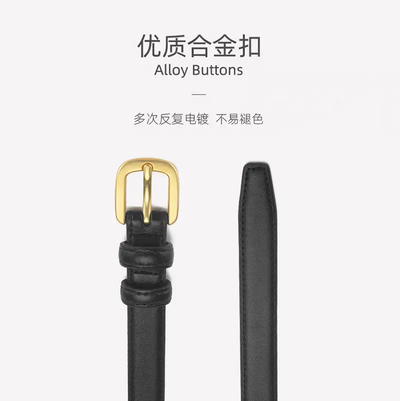 Women's Black Genuine Leather Belt with Gold Alloy Buckle - Image 4