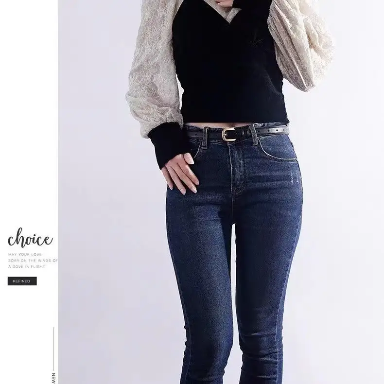 Women's Black Genuine Leather Belt with Gold Alloy Buckle - Image 5