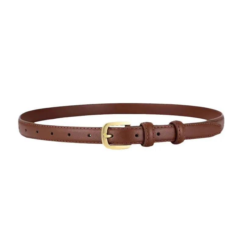 Women's Black Genuine Leather Belt with Gold Alloy Buckle - Image 7